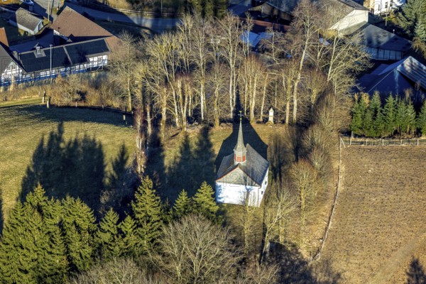 Aerial view, chapel Oedingerberg, Oedingen, Lennestadt, Sauerland, North Rhine-Westphalia, Germany, DE, Europe, chapel, church, aerial view, aerial photography, aerial photography, overview, bird's-eye view, overview
