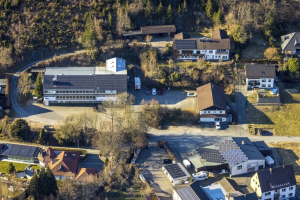 Aerial view, Schützenhalle Oedingen Schützenhaus, Oedingen, Lennestadt, Sauerland, North Rhine-Westphalia, Germany, DE, Europe, aerial view, aerial photography, aerial photography, overview, bird's eye view, birds-eyes view, overview