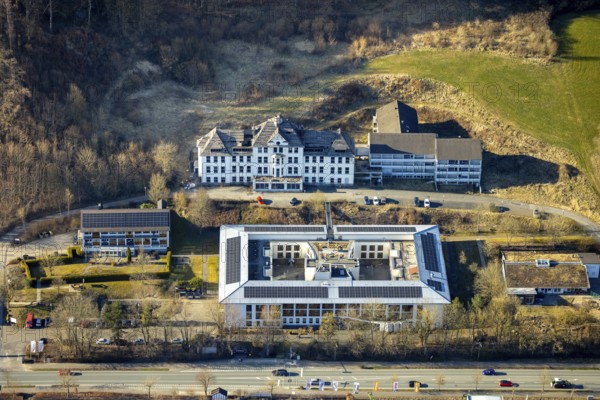 Aerial view, St. Franziskus retirement home and former retirement home, Trockenbrück, Lennestadt, Sauerland, North Rhine-Westphalia, Germany, retirement home, retirement home, care and nursing, DE, Europe, aerial view, aerial photography, aerial photography, care facility, retirement home, retirement residence, retirement home, senior centre, overview, bird's eye view, bird's eye view, overview