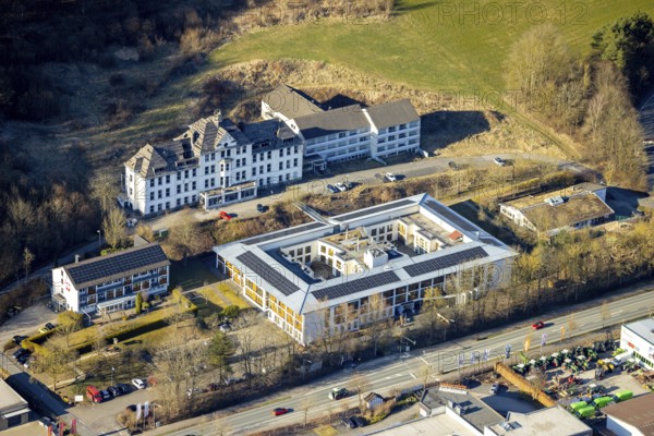 Aerial view, St. Franziskus retirement home and former retirement home, Trockenbrück, Lennestadt, Sauerland, North Rhine-Westphalia, Germany, retirement home, retirement home, care and nursing, DE, Europe, aerial view, aerial photography, aerial photography, care facility, retirement home, retirement residence, retirement home, senior centre, overview, bird's eye view, bird's eye view, overview