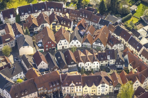 Aerial view, historic old town, Altes Quartier, houses with red roofs in de Silberstraße, Lünen, Ruhr area, North Rhine-Westphalia, Germany, DE, Europe, aerial view, aerial photography, aerial photography, Münsterland, overview, bird's eye view, birds-eyes view, overview