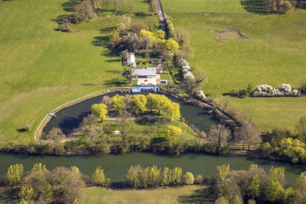 Aerial view, natural swimming pool Heil at the river Lippe, NSG Lippeaue from Werne to Heil, Langern, Lünen, city limits Werne, Ruhr area, North Rhine-Westphalia, Germany, DE, Europe, aerial view, aerial photography, aerial photography, Münsterland, overview, bird's-eye view, birds-eyes view, overview
