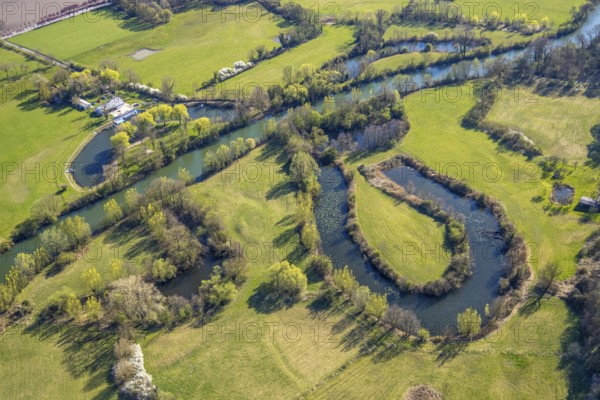 Aerial view, natural swimming pool Heil at the river Lippe, NSG Lippeaue from Werne to Heil, Langern, Lünen, city limits Werne, Ruhr area, North Rhine-Westphalia, Germany, DE, Europe, aerial view, aerial photography, aerial photography, Münsterland, overview, bird's-eye view, birds-eyes view, overview