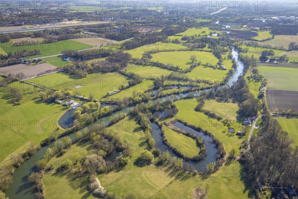 Aerial view, natural swimming pool Heil at the river Lippe, NSG Lippeaue from Werne to Heil, Langern, Lünen, city limits Werne, Ruhr area, North Rhine-Westphalia, Germany, DE, Europe, aerial view, aerial photography, aerial photography, Münsterland, overview, bird's-eye view, birds-eyes view, overview