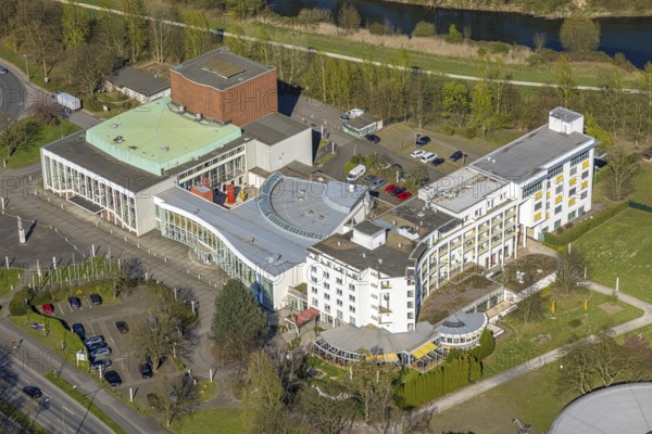 Aerial photo, Heinz-Hilpert-Theater, Hansesaal and Ringhotel Am Stadtpark, Lünen, Ruhr area, North Rhine-Westphalia, Germany, DE, Europe, events, culture, art, aerial photography, aerial photography, aerial photography, Münsterland, theatre, overview, events, venue, event location, event centre, bird's eye view, birds-eyes view, cultural use, overview