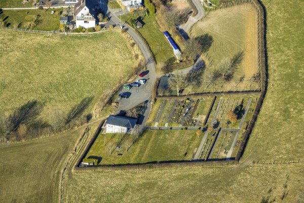 Aerial view, view of Oberelspe with cemetery Halberbracht, Halberbracht, Lennestadt, Sauerland, North Rhine-Westphalia, Germany, DE, Europe, aerial view, aerial photography, aerial photography, overview, bird's-eye view, overview