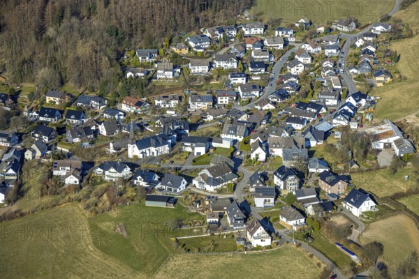 Aerial view, local view Oberelspe residential area, Halberbracht, Lennestadt, Sauerland, North Rhine-Westphalia, Germany, DE, Europe, property tax, real estate, aerial view, aerial photography, aerial photography, overview, bird's eye view, residential complex, living and living, residential area, residential quality, residential neighbourhood, housing estate, residential area, birds-eyes view, overview