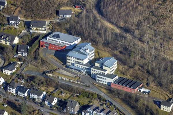 Aerial photo, Berufskolleg des Kreises Olpe Bildungseinrichtung, Altenhundem, Lennestadt, Sauerland, North Rhine-Westphalia, Germany, vocational school, education, educational institution, DE, Europe, educational institute, aerial photography, aerial photography, aerial photography, school, overview, bird's-eye view, birds-eyes view, overview