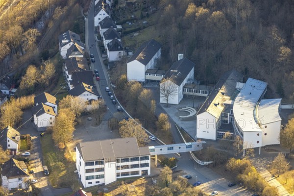 Aerial photo, GymSL Gymnasium der Stadt Lennestadt, Altenhundem, Lennestadt, Sauerland, North Rhine-Westphalia, Germany, education, educational institution, DE, Europe, grammar school, teaching institute, aerial photo, aerial photography, aerial photography, school, overview, bird's eye view, birds-eyes view, overview