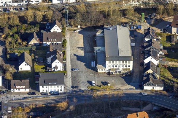Aerial view, restaurant Schützenhof, Meggen, Lennestadt, Sauerland, North Rhine-Westphalia, Germany, DE, Europe, inn, gastronomy, aerial view, aerial photography, aerial photography, restaurant, overview, bird's-eye view, birds-eyes view, overview