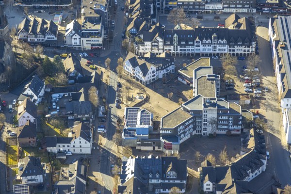 Aerial view, town hall Lennestadt and Thomas-Morus-Platz, Altenhundem, Lennestadt, Sauerland, North Rhine-Westphalia, Germany, authority, DE, Europe, aerial view, aerial photography, aerial photography, town hall, town administration, overview, bird's-eye view, overview