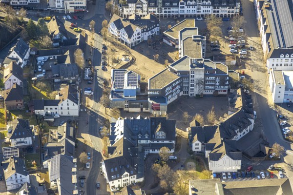 Aerial view, town hall Lennestadt and Thomas-Morus-Platz, Altenhundem, Lennestadt, Sauerland, North Rhine-Westphalia, Germany, authority, DE, Europe, aerial view, aerial photography, aerial photography, town hall, town administration, overview, bird's-eye view, overview