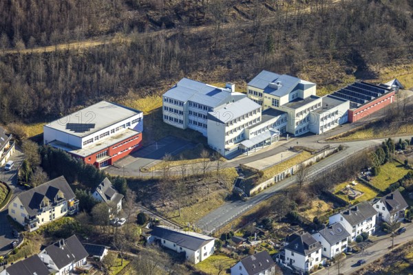 Aerial photo, Berufskolleg des Kreises Olpe Bildungseinrichtung, Altenhundem, Lennestadt, Sauerland, North Rhine-Westphalia, Germany, vocational school, education, educational institution, DE, Europe, educational institute, aerial photography, aerial photography, aerial photography, school, overview, bird's-eye view, birds-eyes view, overview