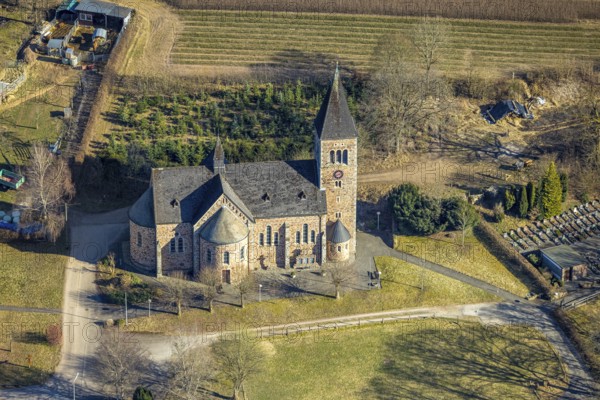 Aerial view, parish church Herz-Jesu Albaum Albaum, Kirchhundem, Sauerland, North Rhine-Westphalia, Germany, place of worship, DE, Europe, place of worship, holy place, church, parish, aerial photograph, aerial photography, aerial photography, religion, overview, bird's eye view, birds-eyes view, overview