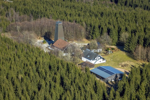 Aerial photo, Rhein-Weser-Turm, restaurant and mountain inn with observation tower, Oberhundem, Kirchhundem, Sauerland, North Rhine-Westphalia, Germany, café, DE, Europe, inn, gastronomy, aerial photography, aerial photography, aerial photography, restaurant, overview, bird's-eye view, birds-eyes view, overview