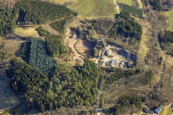 Aerial view, quarry Behle Naturstein, Würdinghausen, Kirchhundem, Sauerland, North Rhine-Westphalia, Germany, DE, Europe, aerial view, aerial photography, aerial photography, overview, bird's-eye view, overview