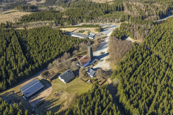 Aerial photo, Rhein-Weser-Turm, restaurant and mountain inn with observation tower, Oberhundem, Kirchhundem, Sauerland, North Rhine-Westphalia, Germany, café, DE, Europe, inn, gastronomy, aerial photography, aerial photography, aerial photography, restaurant, overview, bird's-eye view, birds-eyes view, overview