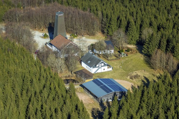 Aerial photo, Rhein-Weser-Turm, restaurant and mountain inn with observation tower, Oberhundem, Kirchhundem, Sauerland, North Rhine-Westphalia, Germany, café, DE, Europe, inn, gastronomy, aerial photography, aerial photography, aerial photography, restaurant, overview, bird's-eye view, birds-eyes view, overview