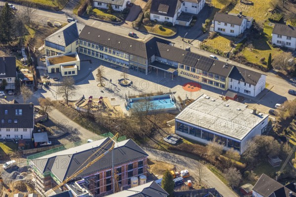 Aerial photo, community primary school, Welschen Ennest, Kirchhundem, Sauerland, North Rhine-Westphalia, Germany, education, educational institution, DE, Europe, educational institute, aerial photography, aerial photography, aerial photography, school, overview, bird's eye view, birds-eyes view, overview