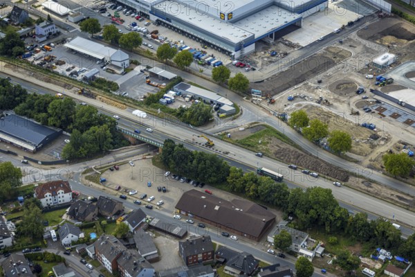 Aerial view, large construction site motorway junction Herne with tunnel construction, motorway A43 between Recklinghausen Emscher- and Rhein-Herne-Kanal overpass and exit Bochum Riehmke, motorway A42, Baukau-West, Herne, Ruhr area, North Rhine-Westphalia, Germany, construction work, construction area, building site, building plots, construction project, building site, Europe, large construction site #Herne #aerial view #aerial photography #aerial photography #aerial photography #North Rhine-Westphalia #North Rhine-Westphalia #Ruhr area #overview #bird perspective