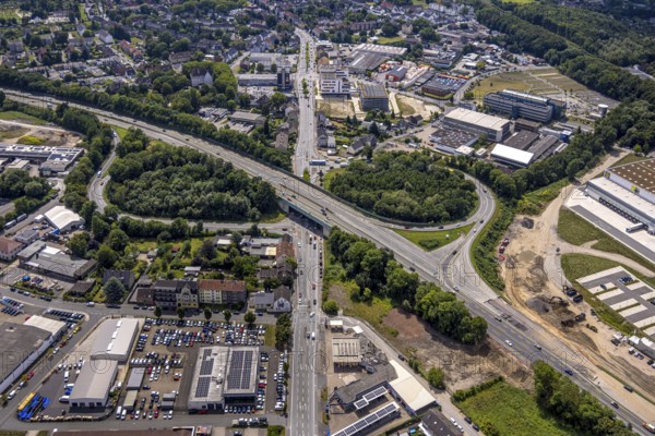 Aerial view, large construction site motorway junction Herne with tunnel construction, motorway A43 between Recklinghausen Emscher- and Rhein-Herne-Kanal overpass and exit Bochum Riehmke, motorway A42, Baukau-West, Herne, Ruhr area, North Rhine-Westphalia, Germany, construction work, construction area, building site, building plots, construction project, building site, Europe, large construction site #Herne #aerial view #aerial photography #aerial photography #aerial photography #North Rhine-Westphalia #North Rhine-Westphalia #Ruhr area #overview #bird perspective