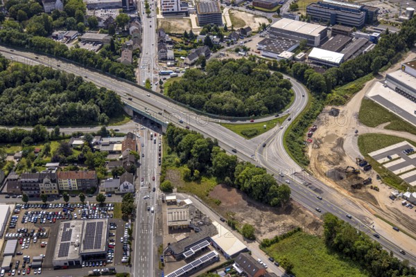 Aerial view, large construction site motorway junction Herne with tunnel construction, motorway A43 between Recklinghausen Emscher- and Rhein-Herne-Kanal overpass and exit Bochum Riehmke, motorway A42, Baukau-West, Herne, Ruhr area, North Rhine-Westphalia, Germany, construction work, construction area, building site, building plots, construction project, building site, Europe, large construction site #Herne #aerial view #aerial photography #aerial photography #aerial photography #North Rhine-Westphalia #North Rhine-Westphalia #Ruhr area #overview #bird perspective