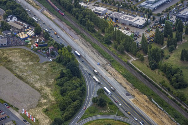Aerial view, large construction site motorway junction Herne with tunnel construction, motorway A43 between Recklinghausen Emscher- and Rhein-Herne-Kanal overpass and exit Bochum Riehmke, motorway A42, Baukau-West, Herne, Ruhr area, North Rhine-Westphalia, Germany, construction work, construction area, building site, building plots, construction project, building site, Europe, large construction site #Herne #aerial view #aerial photography #aerial photography #aerial photography #North Rhine-Westphalia #North Rhine-Westphalia #Ruhr area #overview #bird perspective