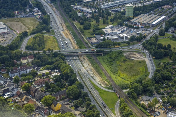 Aerial view, large construction site motorway junction Herne with tunnel construction, motorway A43 between Recklinghausen Emscher- and Rhein-Herne-Kanal overpass and exit Bochum Riehmke, motorway A42, Baukau-West, Herne, Ruhr area, North Rhine-Westphalia, Germany, construction work, construction area, building site, building plots, construction project, building site, Europe, large construction site #Herne #aerial view #aerial photography #aerial photography #aerial photography #North Rhine-Westphalia #North Rhine-Westphalia #Ruhr area #overview #bird perspective