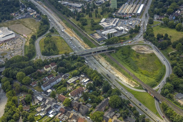 Aerial view, large construction site motorway junction Herne with tunnel construction, motorway A43 between Recklinghausen Emscher- and Rhein-Herne-Kanal overpass and exit Bochum Riehmke, motorway A42, Baukau-West, Herne, Ruhr area, North Rhine-Westphalia, Germany, construction work, construction area, building site, building plots, construction project, building site, Europe, large construction site #Herne #aerial view #aerial photography #aerial photography #aerial photography #North Rhine-Westphalia #North Rhine-Westphalia #Ruhr area #overview #bird perspective