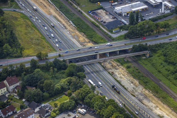 Aerial view, large construction site motorway junction Herne with tunnel construction, motorway A43 between Recklinghausen Emscher- and Rhein-Herne-Kanal overpass and exit Bochum Riehmke, motorway A42, Baukau-West, Herne, Ruhr area, North Rhine-Westphalia, Germany, construction work, construction area, building site, building plots, construction project, building site, Europe, large construction site #Herne #aerial view #aerial photography #aerial photography #aerial photography #North Rhine-Westphalia #North Rhine-Westphalia #Ruhr area #overview #bird perspective