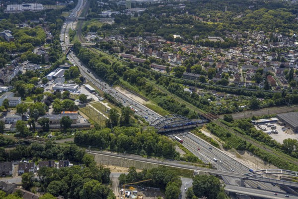 Aerial view, large construction site motorway junction Herne with tunnel construction, motorway A43 between Recklinghausen Emscher- and Rhein-Herne-Kanal overpass and exit Bochum Riehmke, motorway A42, Baukau-West, Herne, Ruhr area, North Rhine-Westphalia, Germany, construction work, construction area, building site, building plots, construction project, building site, Europe, large construction site #Herne #aerial view #aerial photography #aerial photography #aerial photography #North Rhine-Westphalia #North Rhine-Westphalia #Ruhr area #overview #bird perspective