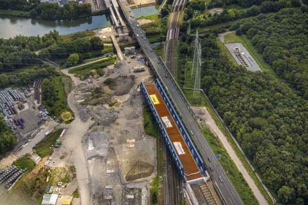 Aerial view, large construction site motorway junction Herne with tunnel construction, motorway A43 between Recklinghausen Emscher- and Rhein-Herne-Kanal overpass and exit Bochum Riehmke, motorway A42, Baukau-West, Herne, Ruhr area, North Rhine-Westphalia, Germany, construction work, construction area, building site, building plots, construction project, building site, Europe, large construction site #Herne #aerial view #aerial photography #aerial photography #aerial photography #North Rhine-Westphalia #North Rhine-Westphalia #Ruhr area #overview #bird perspective