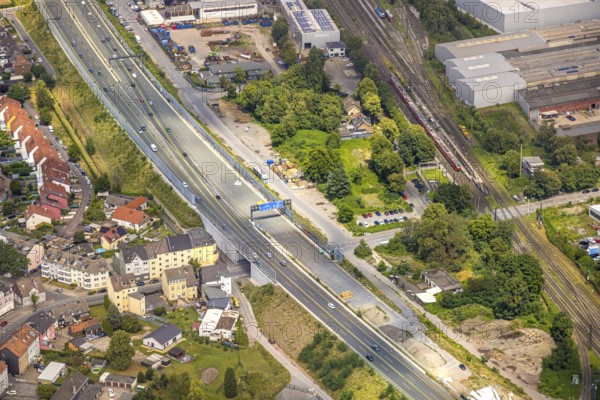 Aerial view, large construction site motorway junction Herne with tunnel construction, motorway A43 between Recklinghausen Emscher- and Rhein-Herne-Kanal overpass and exit Bochum Riehmke, motorway A42, Baukau-West, Herne, Ruhr area, North Rhine-Westphalia, Germany, construction work, construction area, building site, building plots, construction project, building site, Europe, large construction site #Herne #aerial view #aerial photography #aerial photography #aerial photography #North Rhine-Westphalia #North Rhine-Westphalia #Ruhr area #overview #bird perspective