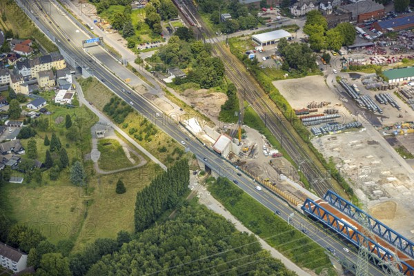 Aerial view, large construction site motorway junction Herne with tunnel construction, motorway A43 between Recklinghausen Emscher- and Rhein-Herne-Kanal overpass and exit Bochum Riehmke, motorway A42, Baukau-West, Herne, Ruhr area, North Rhine-Westphalia, Germany, construction work, construction area, building site, building plots, construction project, building site, Europe, large construction site #Herne #aerial view #aerial photography #aerial photography #aerial photography #North Rhine-Westphalia #North Rhine-Westphalia #Ruhr area #overview #bird perspective