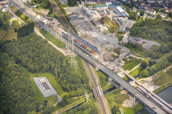 Aerial view, large construction site motorway junction Herne with tunnel construction, motorway A43 between Recklinghausen Emscher- and Rhein-Herne-Kanal overpass and exit Bochum Riehmke, motorway A42, Baukau-West, Herne, Ruhr area, North Rhine-Westphalia, Germany, construction work, construction area, building site, building plots, construction project, building site, Europe, large construction site #Herne #aerial view #aerial photography #aerial photography #aerial photography #North Rhine-Westphalia #North Rhine-Westphalia #Ruhr area #overview #bird perspective