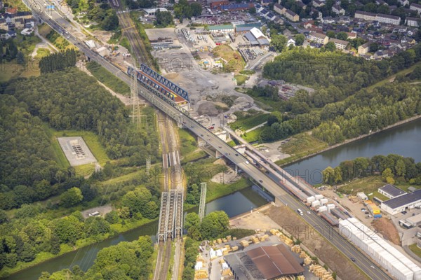 Aerial view, large construction site motorway junction Herne with tunnel construction, motorway A43 between Recklinghausen Emscher- and Rhein-Herne-Kanal overpass and exit Bochum Riehmke, motorway A42, Baukau-West, Herne, Ruhr area, North Rhine-Westphalia, Germany, construction work, construction area, building site, building plots, construction project, building site, Europe, large construction site #Herne #aerial view #aerial photography #aerial photography #aerial photography #North Rhine-Westphalia #North Rhine-Westphalia #Ruhr area #overview #bird perspective