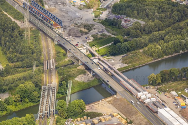 Aerial view, large construction site motorway junction Herne with tunnel construction, motorway A43 between Recklinghausen Emscher- and Rhein-Herne-Kanal overpass and exit Bochum Riehmke, motorway A42, Baukau-West, Herne, Ruhr area, North Rhine-Westphalia, Germany, construction work, construction area, building site, building plots, construction project, building site, Europe, large construction site #Herne #aerial view #aerial photography #aerial photography #aerial photography #North Rhine-Westphalia #North Rhine-Westphalia #Ruhr area #overview #bird perspective