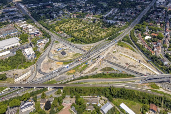 Aerial view, large construction site motorway junction Herne with tunnel construction, motorway A43 between Recklinghausen Emscher- and Rhein-Herne-Kanal overpass and exit Bochum Riehmke, motorway A42, Baukau-West, Herne, Ruhr area, North Rhine-Westphalia, Germany, construction work, construction area, building site, building plots, construction project, building site, Europe, large construction site #Herne #aerial view #aerial photography #aerial photography #aerial photography #North Rhine-Westphalia #North Rhine-Westphalia #Ruhr area #overview #bird perspective