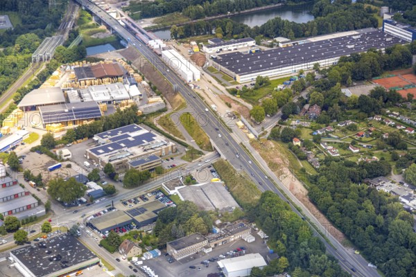 Aerial view, large construction site motorway junction Herne with tunnel construction, motorway A43 between Recklinghausen Emscher- and Rhein-Herne-Kanal overpass and exit Bochum Riehmke, motorway A42, Baukau-West, Herne, Ruhr area, North Rhine-Westphalia, Germany, construction work, construction area, building site, building plots, construction project, building site, Europe, large construction site #Herne #aerial view #aerial photography #aerial photography #aerial photography #North Rhine-Westphalia #North Rhine-Westphalia #Ruhr area #overview #bird perspective