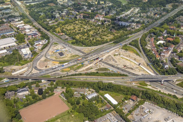 Aerial view, large construction site motorway junction Herne with tunnel construction, motorway A43 between Recklinghausen Emscher- and Rhein-Herne-Kanal overpass and exit Bochum Riehmke, motorway A42, Baukau-West, Herne, Ruhr area, North Rhine-Westphalia, Germany, construction work, construction area, building site, building plots, construction project, building site, Europe, large construction site #Herne #aerial view #aerial photography #aerial photography #aerial photography #North Rhine-Westphalia #North Rhine-Westphalia #Ruhr area #overview #bird perspective