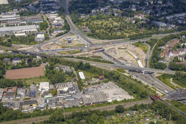 Aerial view, large construction site motorway junction Herne with tunnel construction, motorway A43 between Recklinghausen Emscher- and Rhein-Herne-Kanal overpass and exit Bochum Riehmke, motorway A42, Baukau-West, Herne, Ruhr area, North Rhine-Westphalia, Germany, construction work, construction area, building site, building plots, construction project, building site, Europe, large construction site #Herne #aerial view #aerial photography #aerial photography #aerial photography #North Rhine-Westphalia #North Rhine-Westphalia #Ruhr area #overview #bird perspective