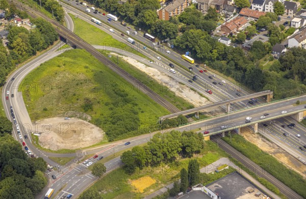Aerial view, large construction site motorway junction Herne with tunnel construction, motorway A43 between Recklinghausen Emscher- and Rhein-Herne-Kanal overpass and exit Bochum Riehmke, motorway A42, Baukau-West, Herne, Ruhr area, North Rhine-Westphalia, Germany, construction work, construction area, building site, building plots, construction project, building site, Europe, large construction site #Herne #aerial view #aerial photography #aerial photography #aerial photography #North Rhine-Westphalia #North Rhine-Westphalia #Ruhr area #overview #bird perspective