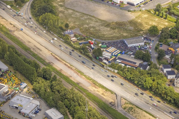 Aerial view, large construction site motorway junction Herne with tunnel construction, motorway A43 between Recklinghausen Emscher- and Rhein-Herne-Kanal overpass and exit Bochum Riehmke, motorway A42, Baukau-West, Herne, Ruhr area, North Rhine-Westphalia, Germany, construction work, construction area, building site, building plots, construction project, building site, Europe, large construction site #Herne #aerial view #aerial photography #aerial photography #aerial photography #North Rhine-Westphalia #North Rhine-Westphalia #Ruhr area #overview #bird perspective