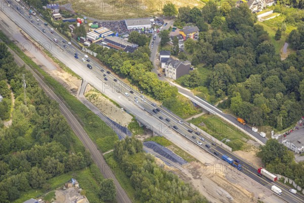 Aerial view, large construction site motorway junction Herne with tunnel construction, motorway A43 between Recklinghausen Emscher- and Rhein-Herne-Kanal overpass and exit Bochum Riehmke, motorway A42, Baukau-West, Herne, Ruhr area, North Rhine-Westphalia, Germany, construction work, construction area, building site, building plots, construction project, building site, Europe, large construction site #Herne #aerial view #aerial photography #aerial photography #aerial photography #North Rhine-Westphalia #North Rhine-Westphalia #Ruhr area #overview #bird perspective