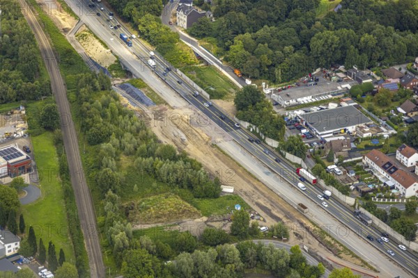 Aerial view, large construction site motorway junction Herne with tunnel construction, motorway A43 between Recklinghausen Emscher- and Rhein-Herne-Kanal overpass and exit Bochum Riehmke, motorway A42, Baukau-West, Herne, Ruhr area, North Rhine-Westphalia, Germany, construction work, construction area, building site, building plots, construction project, building site, Europe, large construction site #Herne #aerial view #aerial photography #aerial photography #aerial photography #North Rhine-Westphalia #North Rhine-Westphalia #Ruhr area #overview #bird perspective