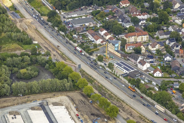 Aerial view, large construction site motorway junction Herne with tunnel construction, motorway A43 between Recklinghausen Emscher- and Rhein-Herne-Kanal overpass and exit Bochum Riehmke, motorway A42, Baukau-West, Herne, Ruhr area, North Rhine-Westphalia, Germany, construction work, construction area, building site, building plots, construction project, building site, Europe, large construction site #Herne #aerial view #aerial photography #aerial photography #aerial photography #North Rhine-Westphalia #North Rhine-Westphalia #Ruhr area #overview #bird perspective
