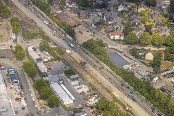 Aerial view, large construction site motorway junction Herne with tunnel construction, motorway A43 between Recklinghausen Emscher- and Rhein-Herne-Kanal overpass and exit Bochum Riehmke, motorway A42, Baukau-West, Herne, Ruhr area, North Rhine-Westphalia, Germany, construction work, construction area, building site, building plots, construction project, building site, Europe, large construction site #Herne #aerial view #aerial photography #aerial photography #aerial photography #North Rhine-Westphalia #North Rhine-Westphalia #Ruhr area #overview #bird perspective