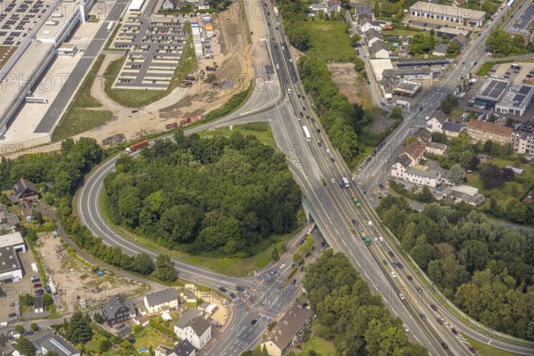 Aerial view, large construction site motorway junction Herne with tunnel construction, motorway A43 between Recklinghausen Emscher- and Rhein-Herne-Kanal overpass and exit Bochum Riehmke, motorway A42, Baukau-West, Herne, Ruhr area, North Rhine-Westphalia, Germany, construction work, construction area, building site, building plots, construction project, building site, Europe, large construction site #Herne #aerial view #aerial photography #aerial photography #aerial photography #North Rhine-Westphalia #North Rhine-Westphalia #Ruhr area #overview #bird perspective