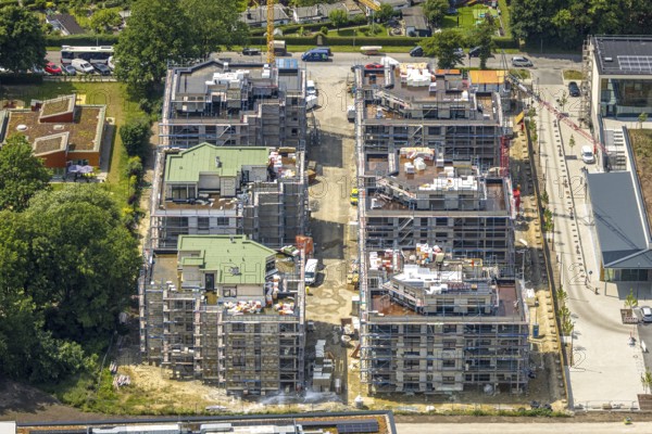 Aerial view, Kaiserquartier Herne, construction site with new construction of a residential complex and housing estate, Baukau, Herne, Ruhr area, North Rhine-Westphalia, Germany, construction work, construction area, building site, building plots, construction project, construction site, DE, Europe, property tax, real estate, aerial view, aerial photography, aerial photography, new building, overview, bird's-eye view, housing estate, housing and living, residential area, quality of living, residential neighbourhood, housing estate, residential area, birds-eyes view, overview, HernerechtsderA43