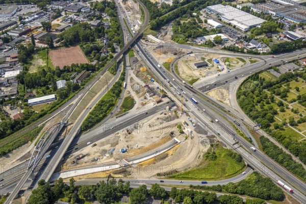 Aerial view, large construction site motorway junction Herne with tunnel construction, motorway A43 and motorway A42, Baukau-West, Herne, Ruhr area, North Rhine-Westphalia, Germany, construction work, construction area, construction site, building site, construction project, construction site, DE, Europe, large construction site, aerial view, aerial photography, aerial photography, overview, bird's-eye view, overview, linksderA43, HernelinksderA43